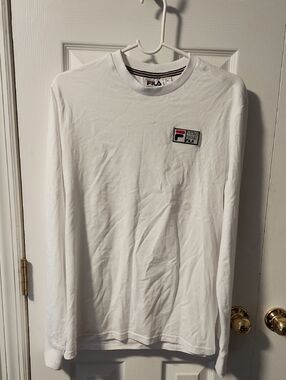 FILA White Long Sleeve Crew with Small Logo Patch - Small